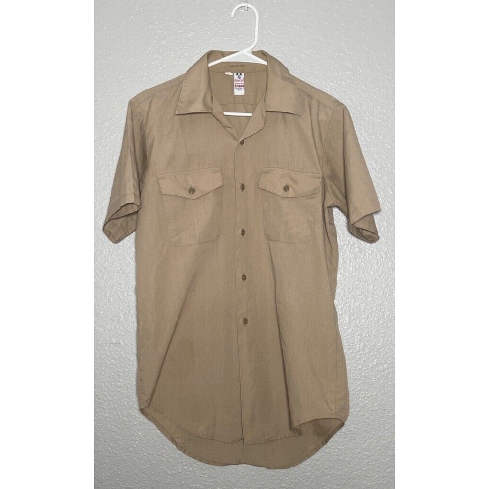 VTG Flying Cross Service Shirt Mens Medium Brown Poplin‎ Button Up Uniform